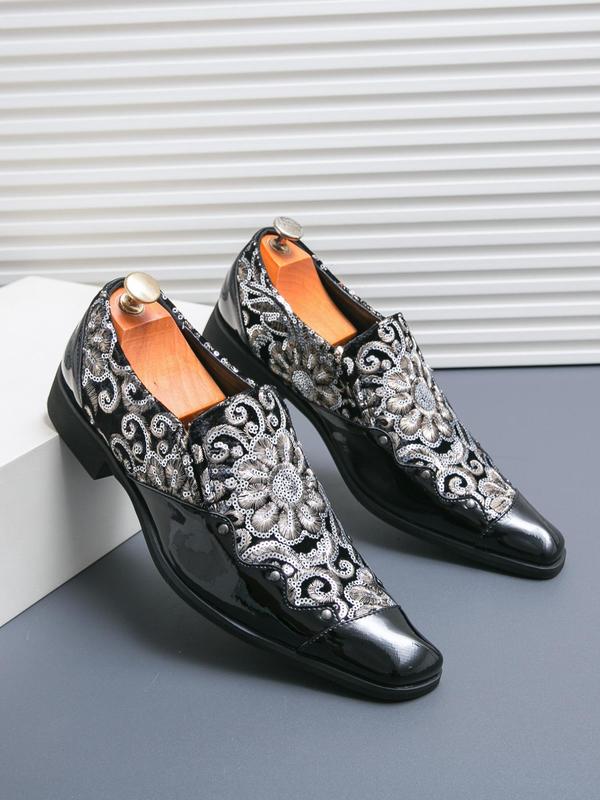 Men's Fashion Embroidered Design Slip on Dress Shoes, Business Style Pointed Toe Shoes for Party, Daily Clothing Decor for Men