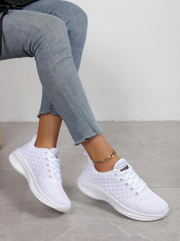 Women's Letters & Fish Scale Pattern Lace Up Low Top Sneakers, Casual Comfortable Sports Running Shoes, All-match Round Toe Shoes for Daily Wear