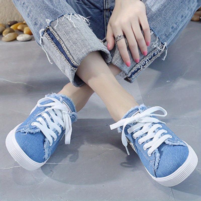 Women's Simple Canvas Shoes, Casual Lace Up Outdoor Shoes, Women's Lightweight Mule Sneakers