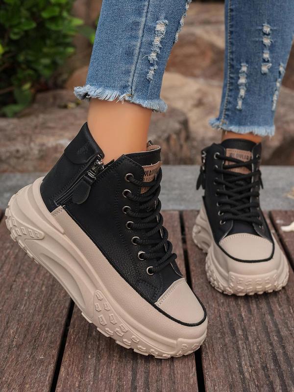 Women's Fashionable Lace Up Platform Sneakers, Casual Comfortable Round Toe High Top Shoes for Daily Wear, Female All-match Shoes for Daily Wear