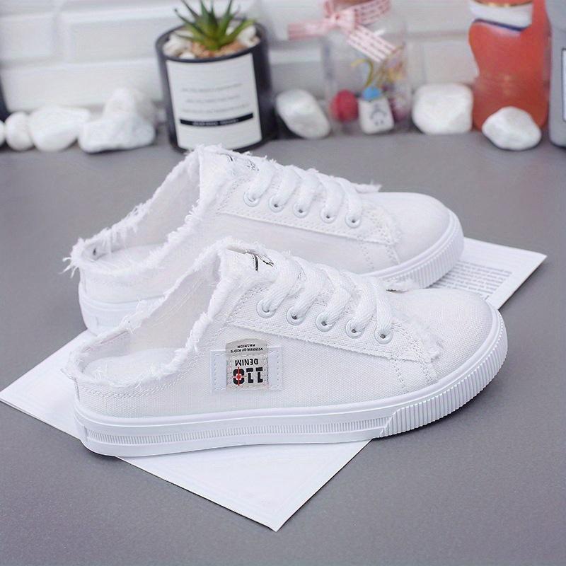 Women's Simple Canvas Shoes, Casual Lace Up Outdoor Shoes, Women's Lightweight Mule Sneakers