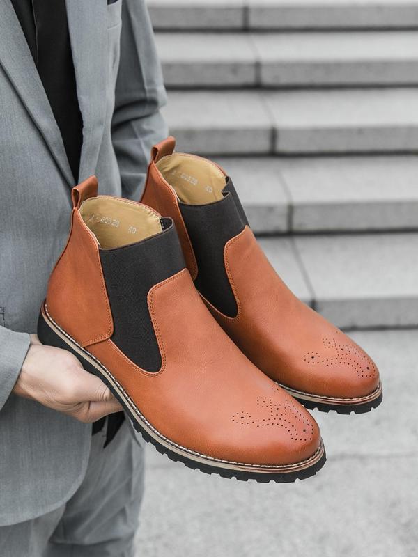 Men's Business Fashion Chelsea Boots, Fashionable PU Leather Boots for Work Office, Male All-match Shoes for Daily Wear