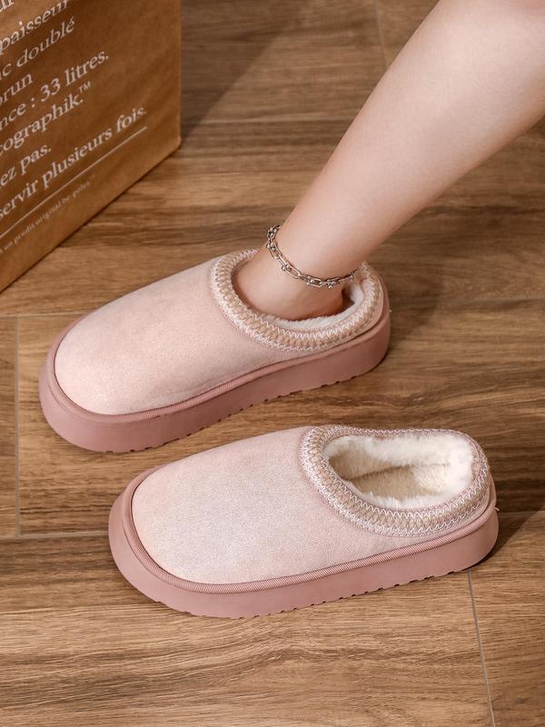 Women's Solid Plush Slippers, Casual Soft Comfortable Home Slippers, Warm Slippers for Indoor & Outdoor Use for Fall & Winter