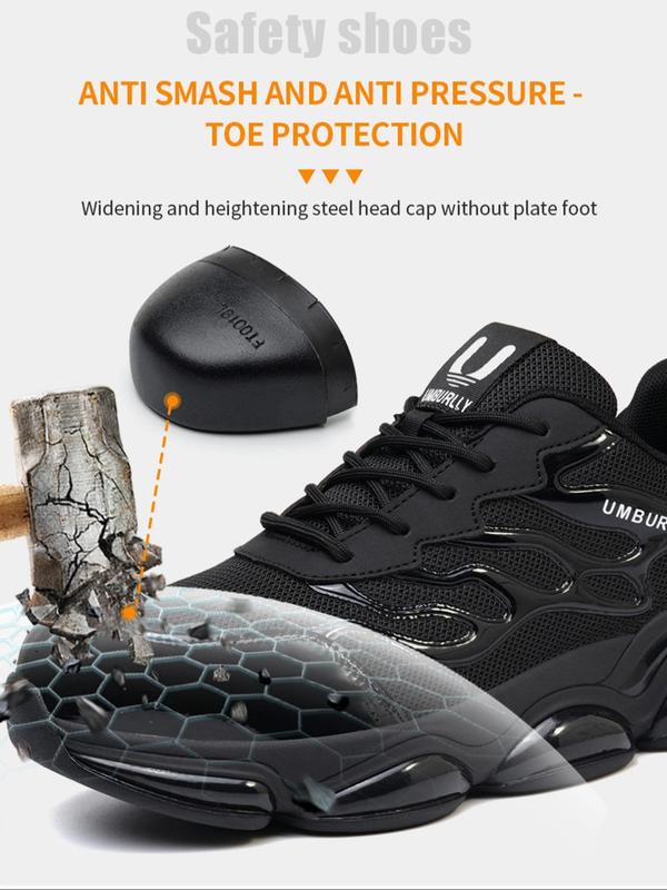 Men's Fashionable Lace Up Low Top Safety Shoes, Casual Comfortable Breathable Anti-smash and Anti-puncture Shoes for Work, Fashionable Shoes for Daily Wear