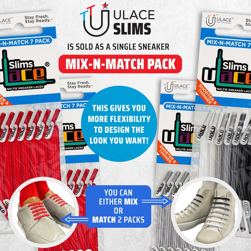 uLace Slim No-Tie Shoelaces: Stretchy, Easy-to-Install Elastic Laces for Sneakers - Set of 7 Footwear Comfort