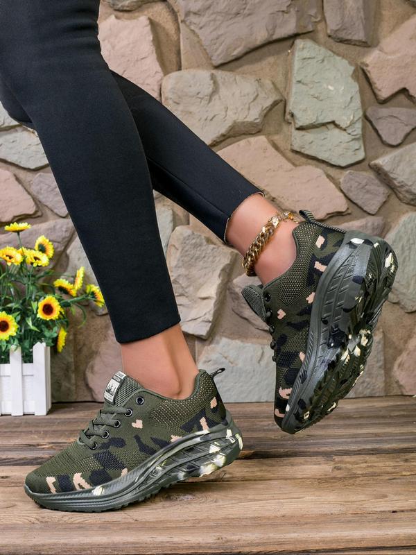 Women's Fashionable Camo Print Lace Up Low Top Sneakers, Casual Comfortable Breathable Sports Running Shoes, All-match Basic Shoes for Daily Wear