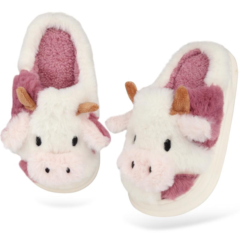 Cute Cartoon Cow Furry House Shoes For Boys, Comfortable Non Slip Soft Bottom Walking Shoes For Indoor, Autumn And Winter