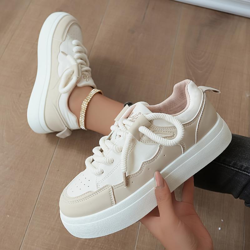 Women's Contrasting Thick-soled Sneakers, Casual Lace-up Outdoor Shoes, Comfortable Low-top Shoes