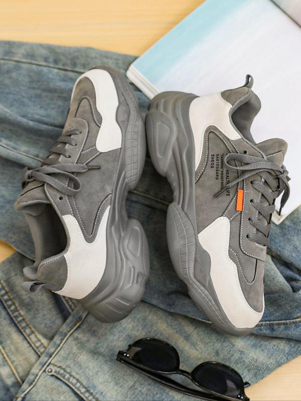 Men's Fashionable Colorblock Lace Up Low Top Sneakers, Casual Comfortable Breathable Sports Running Shoes, Male All-match Round Toe Chunky Sneakers for Daily Life