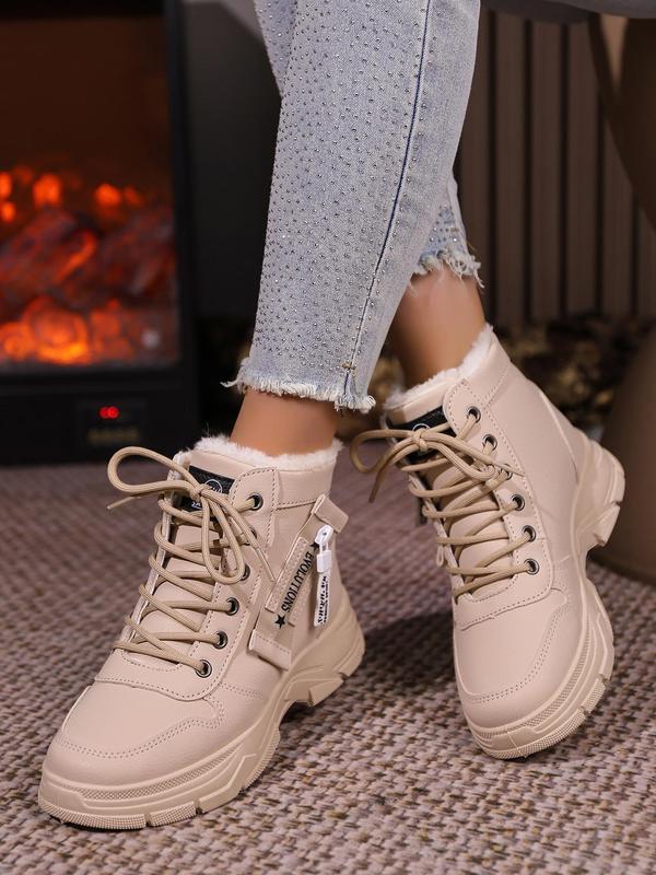 Women's Fashionable Letter Label Design Lace Up Front Ankle Boots, Casual Comfortable Round Toe Boots for Daily Wear, Perfect for Students and Outdoor Sports