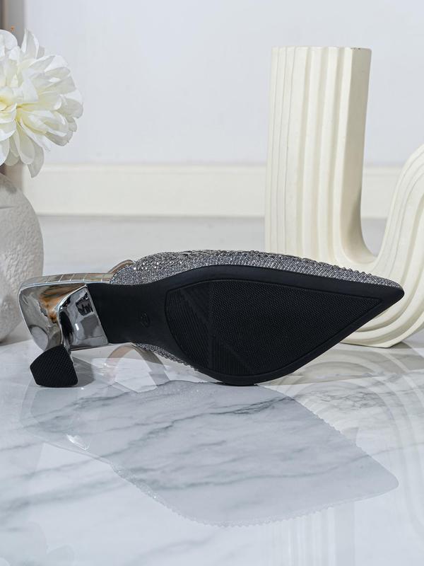 Fashionable Rhinestone Decorated Pointed Toe High Heel, Elegant Slip on Slingback Shoes for Party, Daily Clothing Decor for Women & Girls