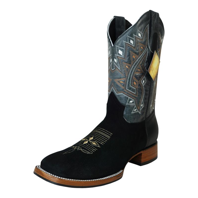 Men's Black Western Square Toe Cowboy Suede Upper Boot