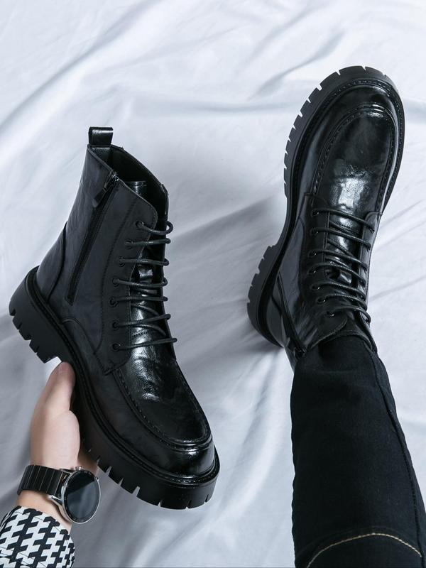 Men's Fashionable Lace Up Front Platform Boots, Casual Comfortable Boots for Daily Wear, Stylish All-match Boots for Men