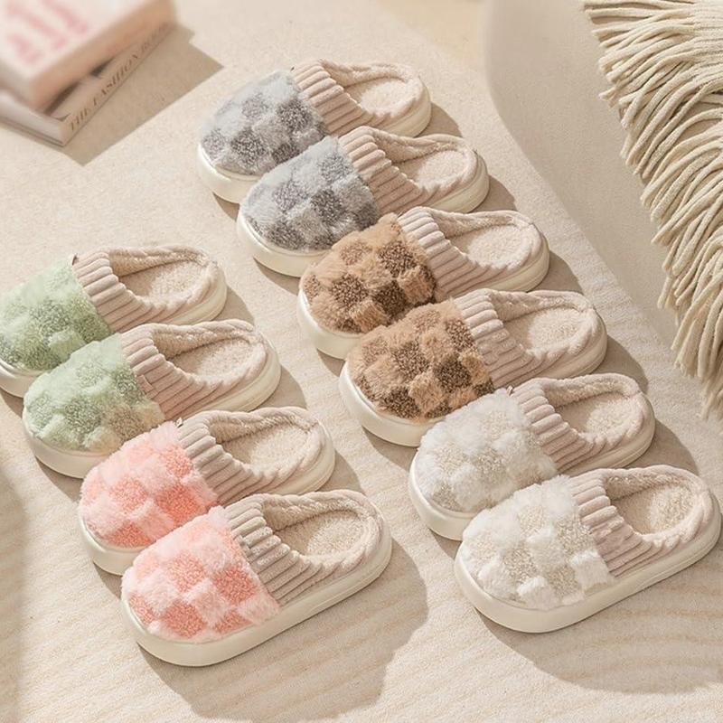 Cotton Slippers for Women, Plaid Cuff Warm Fuzzy Fleece Plush Slipper, Cozy Memory Foam Cute Soft Women's Home Slippers, Indoor Comfort House Slippers