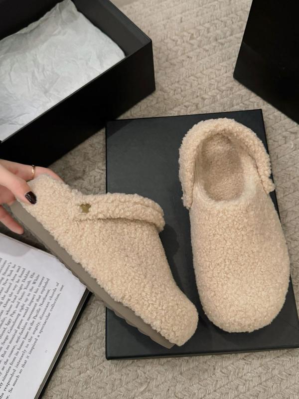 Women's Solid Color Plush Slippers, Casual Soft Comfortable Home Slippers, Warm Slippers for Indoor & Outdoor Use for Fall & Winter