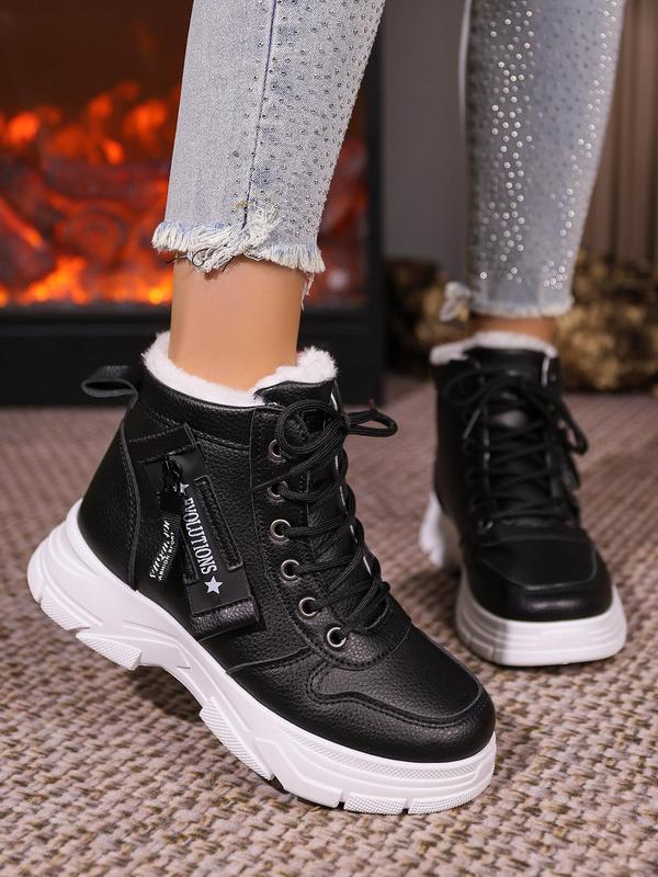 Women's Fashionable Letter Label Design Lace Up Front Ankle Boots, Casual Comfortable Round Toe Boots for Daily Wear, Perfect for Students and Outdoor Sports