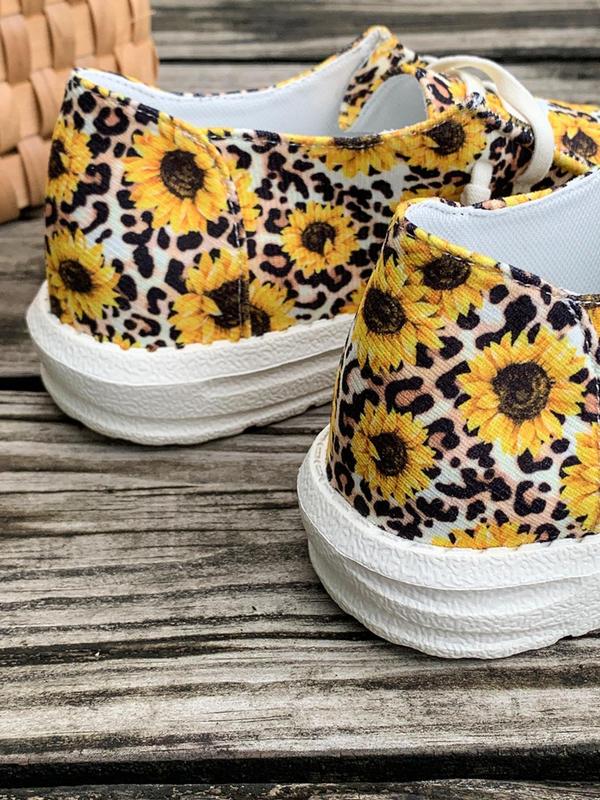 Women's Summer Fashionable Sunflower Print Slip on Sneakers, Casual Comfortable Round Toe Flat Sports Shoes for Daily Wear, Athletic Trendy Trainer for Daily Footwear for Girl