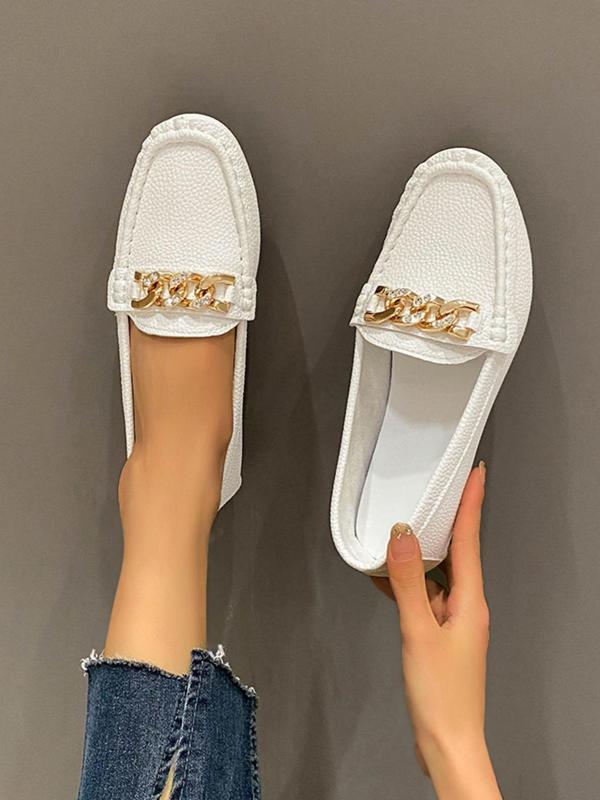 Women's Elegant Simple Chain Decoration Flat Shoes, Autumn Winter Casual Sports Fashion PU Leather Soft Shoes