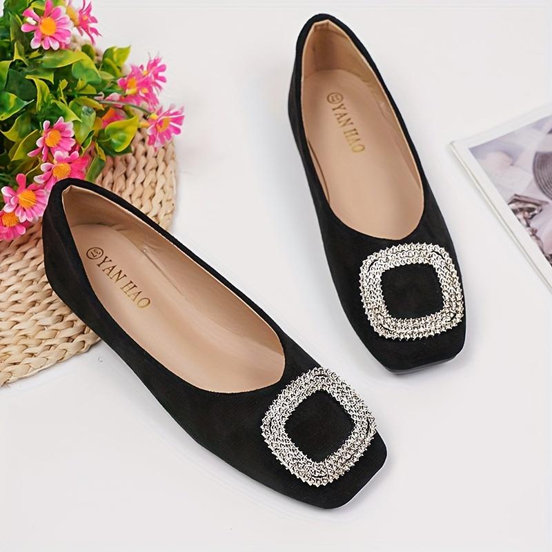 Lightweight & Comfortable Women's Buckle Decor Flat Shoes, Casual Square Toe Slip On Shoes