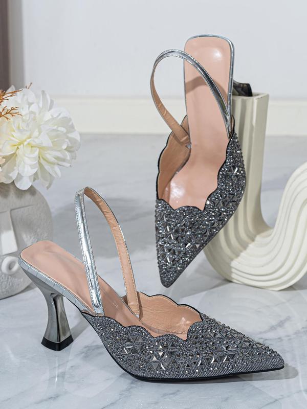 Fashionable Rhinestone Decorated Pointed Toe High Heel, Elegant Slip on Slingback Shoes for Party, Daily Clothing Decor for Women & Girls