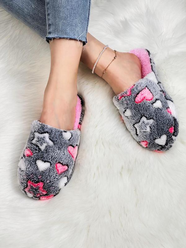 2024 Cartoon Star & Heart Pattern Bedroom Slippers, Minimalist Comfortable Indoor Non-slip Slippers for Girl, Fluffy Warm Indoor Home Slippers for Back To School Dormitory Wear, Plush Footwear