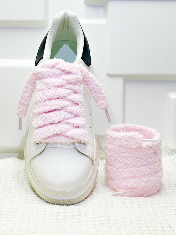 Solid Color Fluffy Shoelaces, Cute Soft Trendy Wide Shoelaces, Fashionable Shoes Accessories for Women & Girls