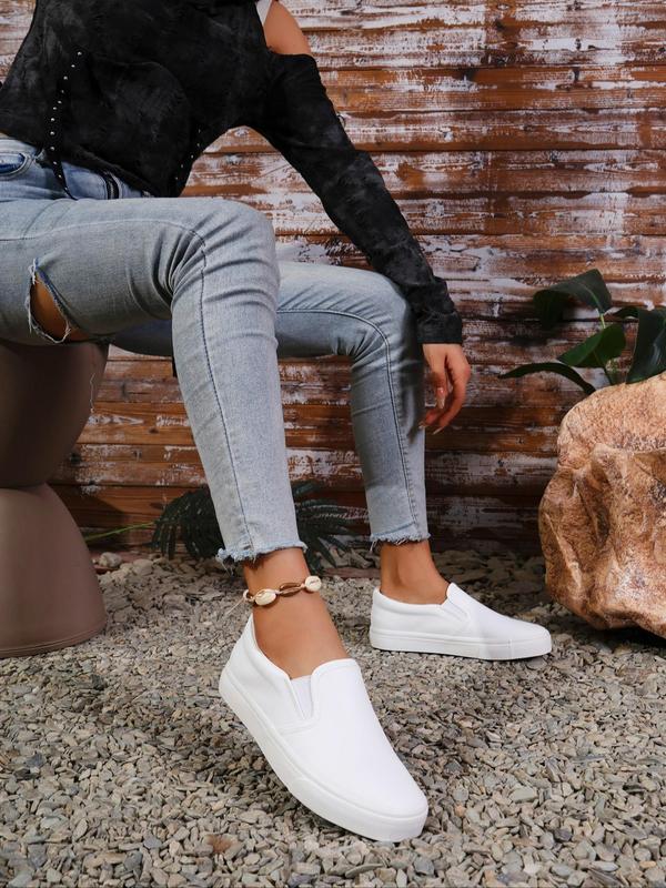 Women's Fashionable Plain Color Slip on Sneakers, Casual Comfortable Low Top Shoes for Daily Wear, Female All-match Round Toe Shoes for Daily Wear