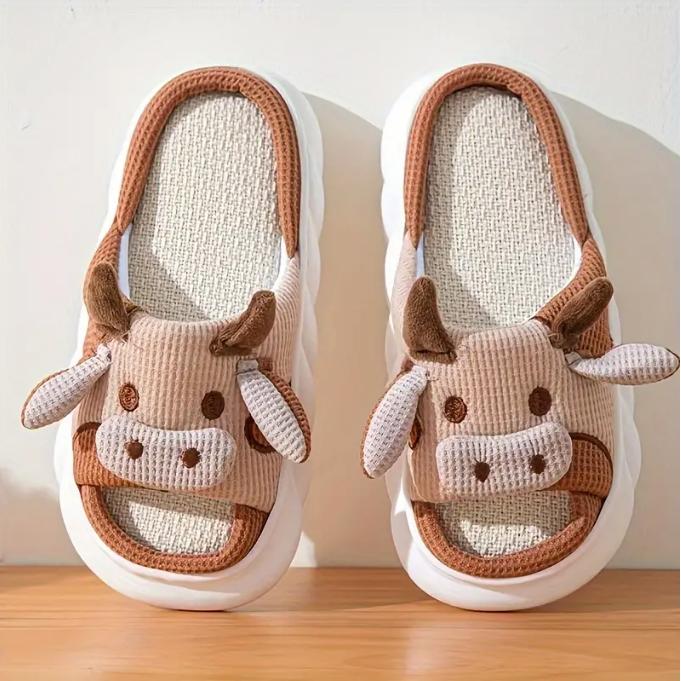 Mens Adorable Milk Cow Graphic Slippers - Funny & Non-Slip - Linen Open-Toe Design for Cozy Indoor Strolls Footwear Walking Shoes