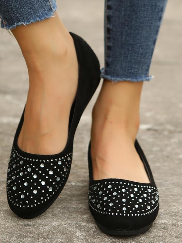 Women's Rhinestone Decorated Flat Shoes, Elegant Slip On Shoes For Daily Wear, Girl's Fashion Trendy Walking Shoes