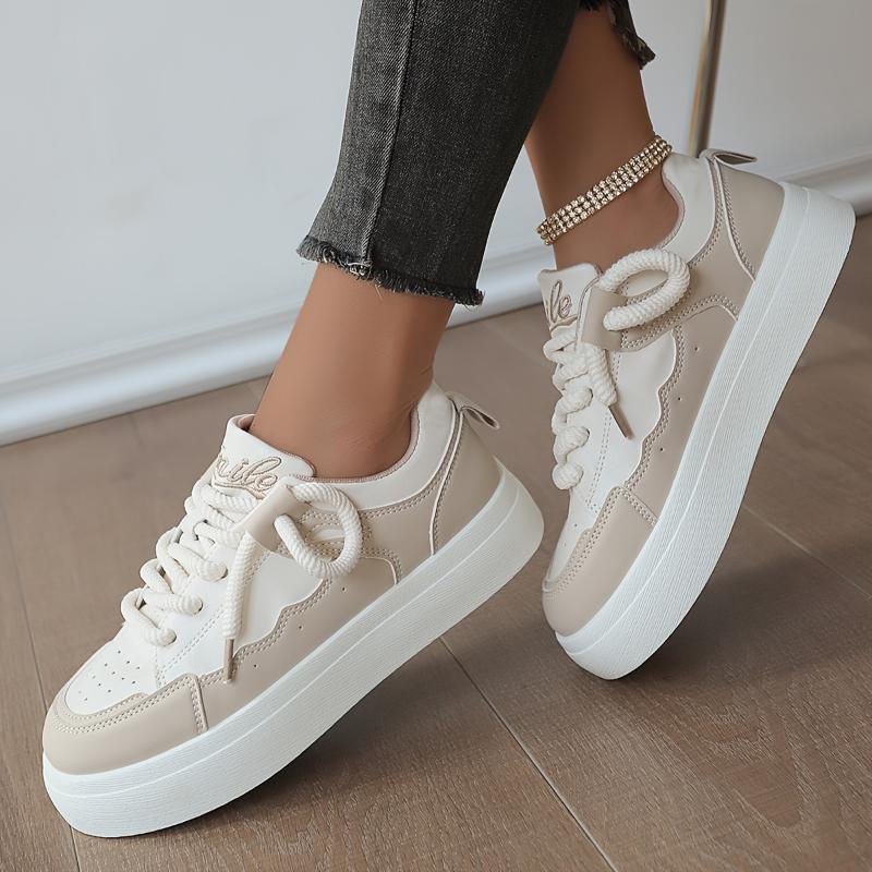 Women's Contrasting Thick-soled Sneakers, Casual Lace-up Outdoor Shoes, Comfortable Low-top Shoes