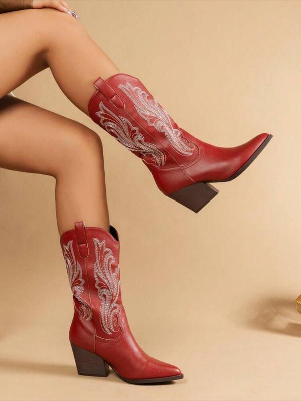 Women's Fashion Embroidering Design Cowboy Boots, Casual Comfortable Western Boots for Daily Wear, Trendy All-match Boots for Fall & Winter