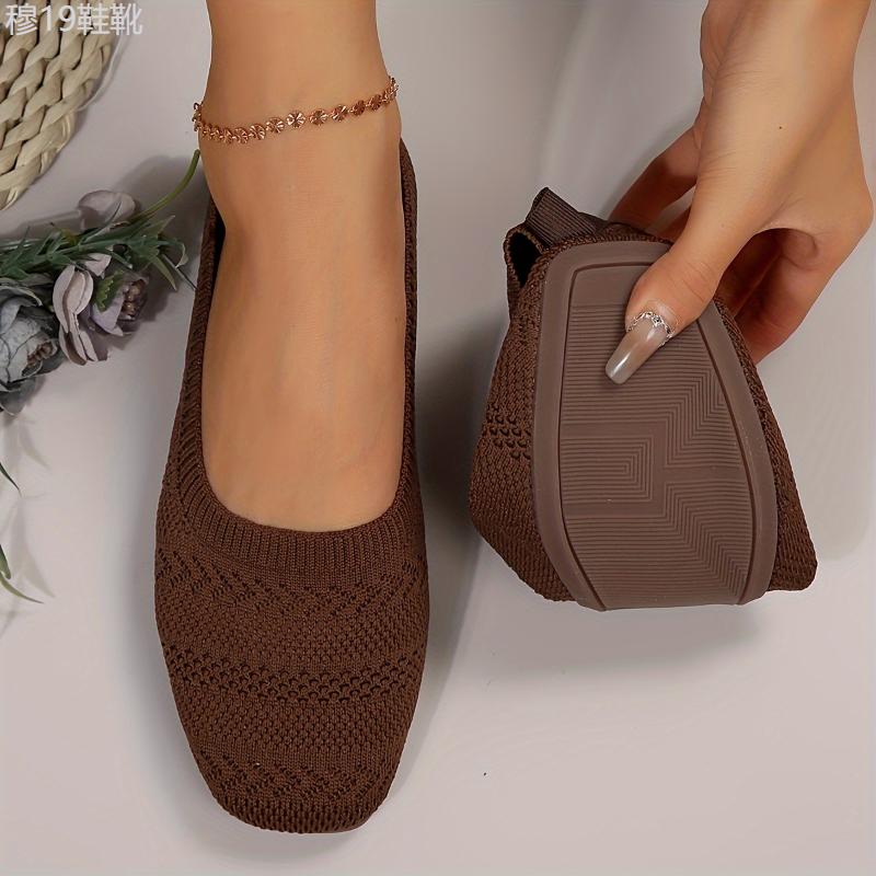 Chic Women's Knitted Flats - Comfy Slip-On Design, Breathable & Lightweight, Square Toe for Daily Wear Footwear Walking Shoes