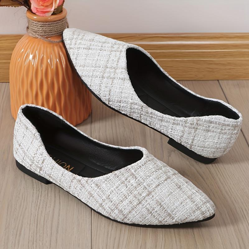 Women's Plaid Pattern Flat Shoes, Casual Point Toe Slip On Shoes, Lightweight & Comfortable Shoes