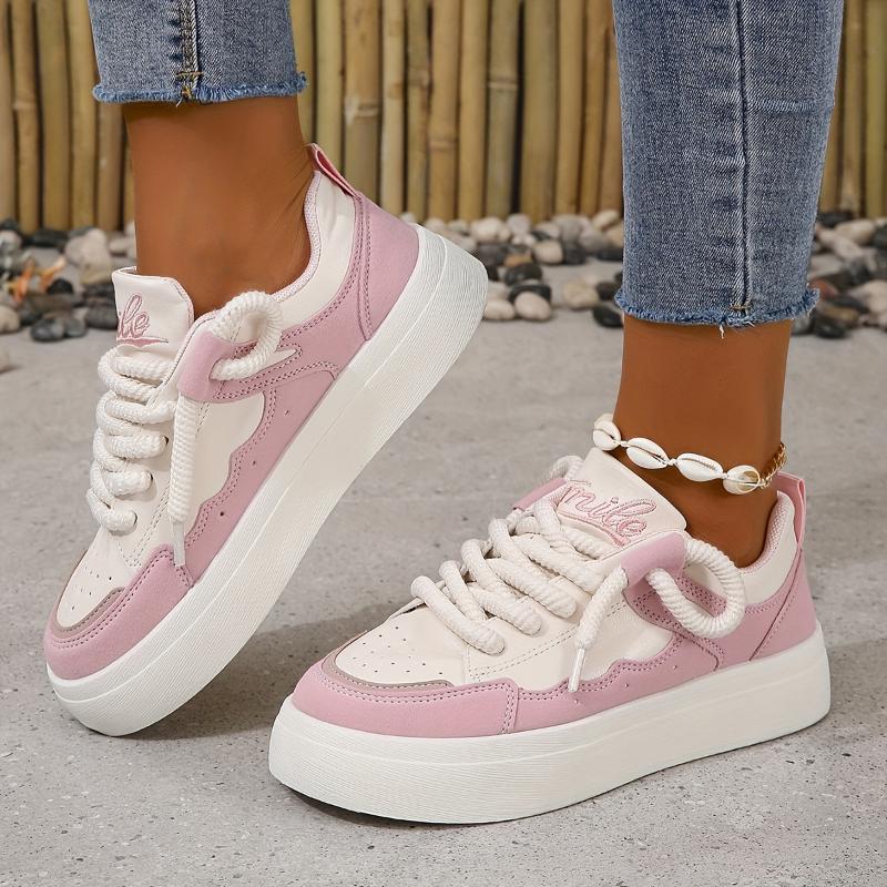 Women's Contrasting Thick-soled Sneakers, Casual Lace-up Outdoor Shoes, Comfortable Low-top Shoes