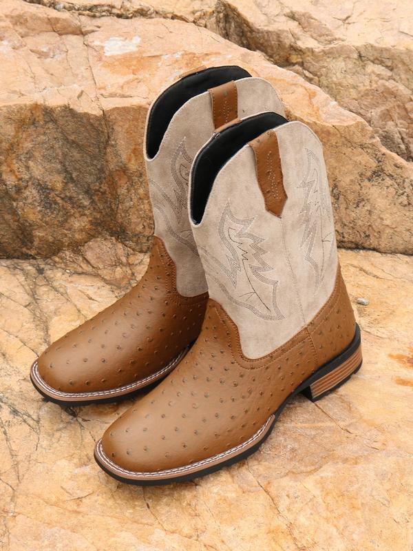 Men's Fashion Embroidered Design Cowboy Boots, Casual Comfortable Western Boots for Daily Wear, Fashion Shoes for Party, Daily Clothing Decor for Men