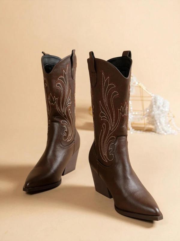 Women's Fashion Embroidering Design Cowboy Boots, Casual Comfortable Western Boots for Daily Wear, Trendy All-match Boots for Fall & Winter