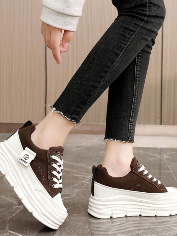 Women's Fashionable Low Top Platform Sneakers, Casual Comfortable Breathable Sports Shoes, All-match Round Toe Shoes for Daily Wear