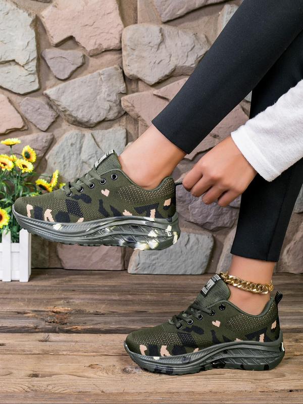 Women's Fashionable Camo Print Lace Up Low Top Sneakers, Casual Comfortable Breathable Sports Running Shoes, All-match Basic Shoes for Daily Wear