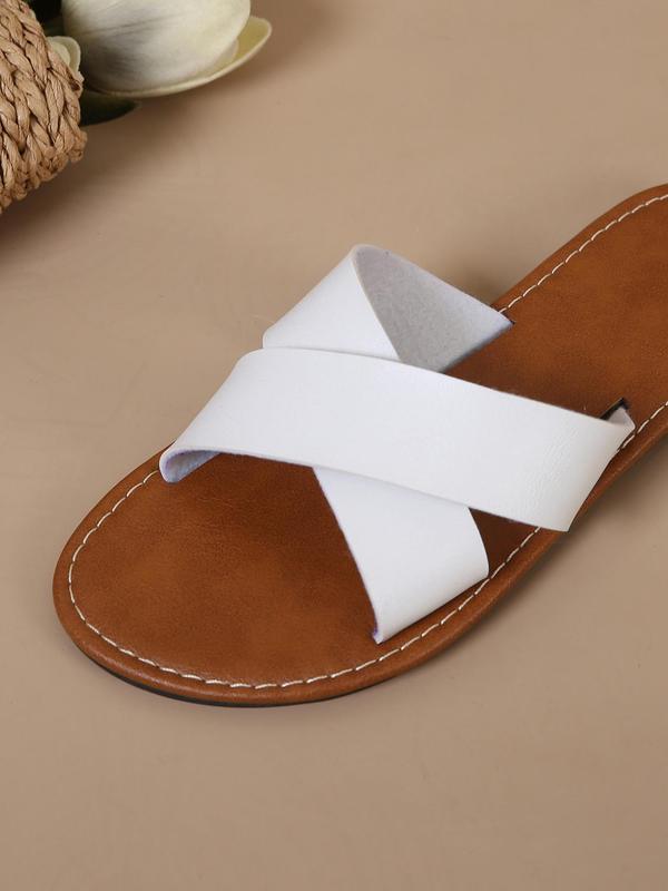 Women's Fashionable Plain Color Criss Cross Strap Slide Sandals, Casual Comfortable Flat Sandals for Summer, Lightweight Breathable Shoes for Daily Wear