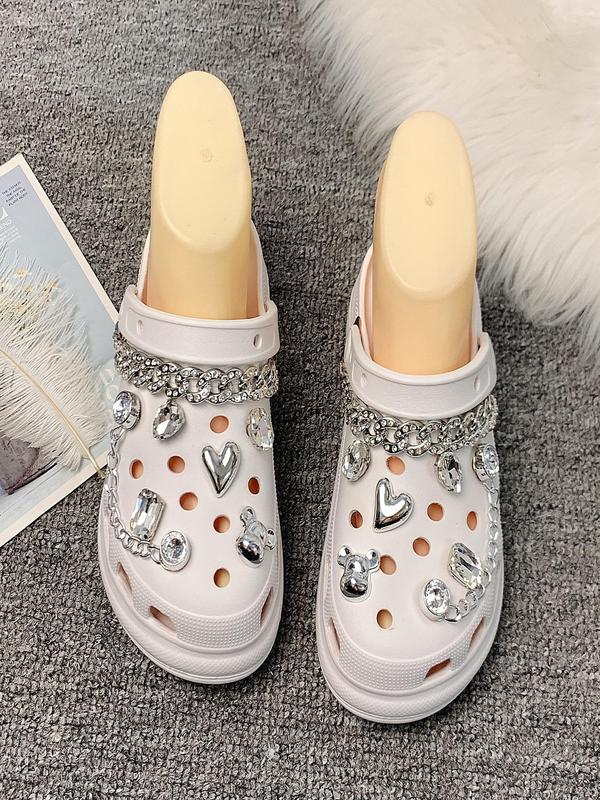 Cute Rhinestone Decorated Cuban Shoe Chains, Fashionable Bear Head Design Shoes Decorations for Women & Girls, Shoes Accessories for Clogs