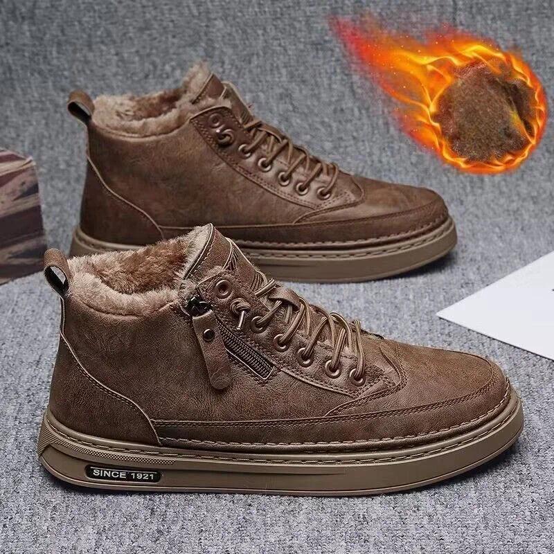 Men's Winter Warm Cotton Shoes 2024 New Classic Fashion Retro Plush Comfortable Anti Slip Snow Boots Outdoor Sports Casual Shoes