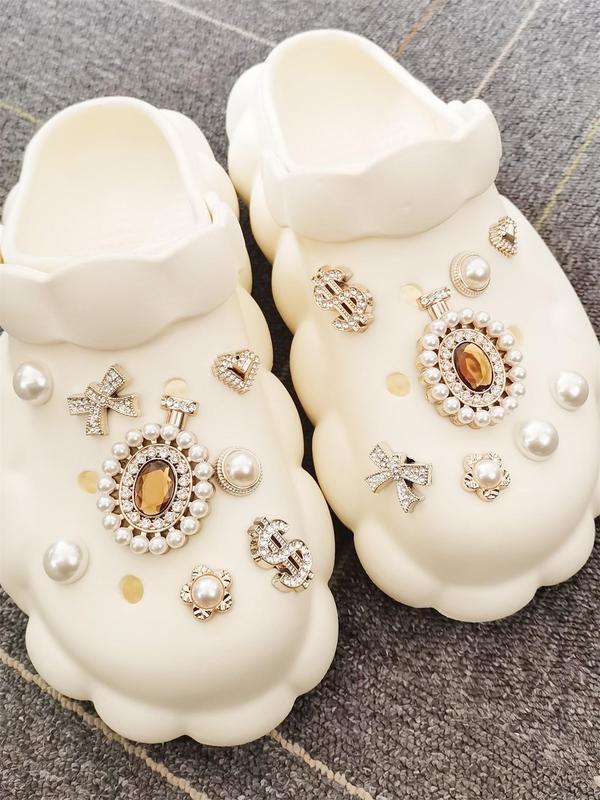 Faux Pearl & Rhinestone Decorated Shoe Charms, Elegant Shoe Decoration Charms for Women & Girls, Fashionable Shoes Accessories for Clogs