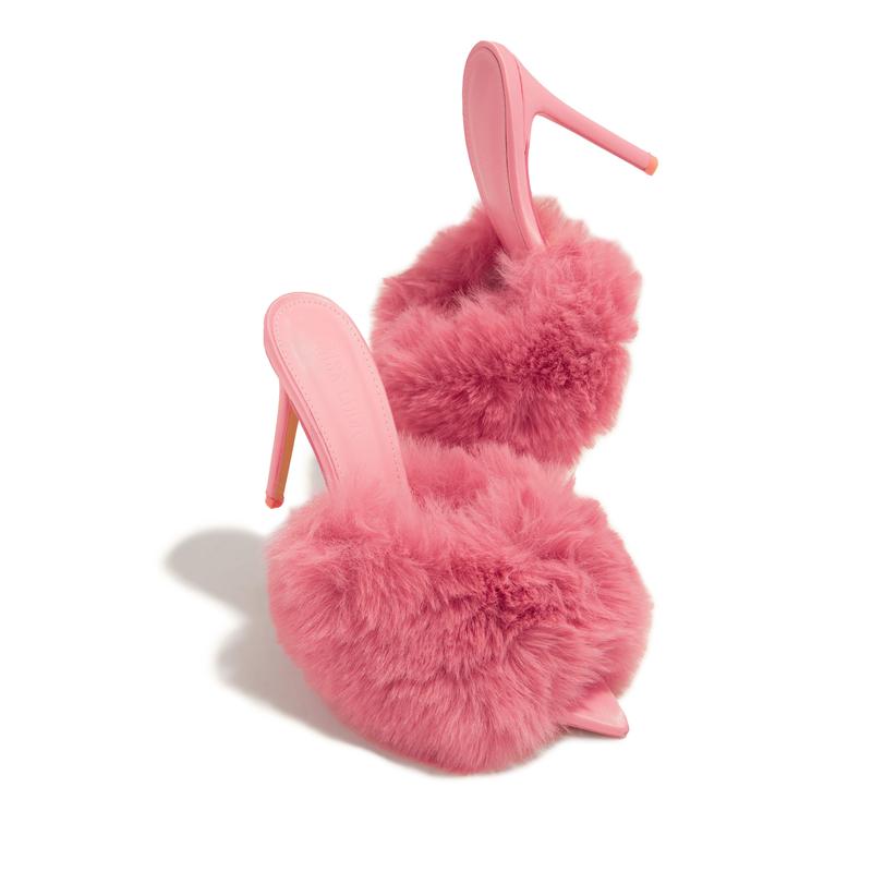 Cherie Faux Fur High Heel Mules - Pink