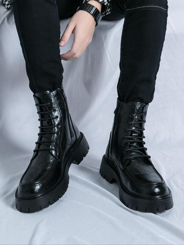 Men's Fashionable Lace Up Front Platform Boots, Casual Comfortable Boots for Daily Wear, Stylish All-match Boots for Men