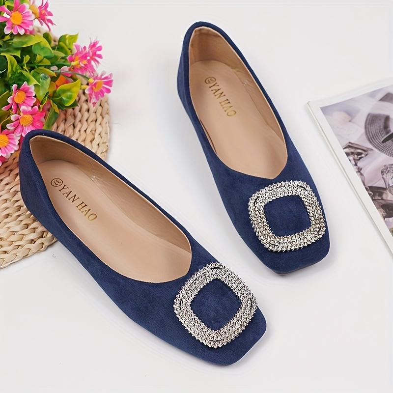 Lightweight & Comfortable Women's Buckle Decor Flat Shoes, Casual Square Toe Slip On Shoes