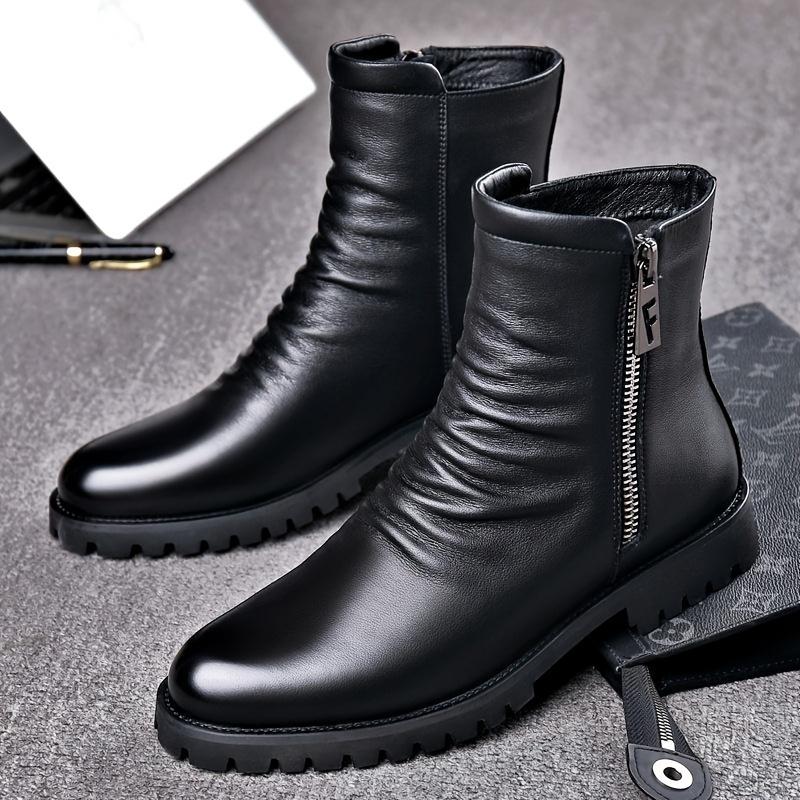 Men's Trend Solid Color High Top Leisure Boots, Comfortable Non-Slip Band Heel, Business Travel