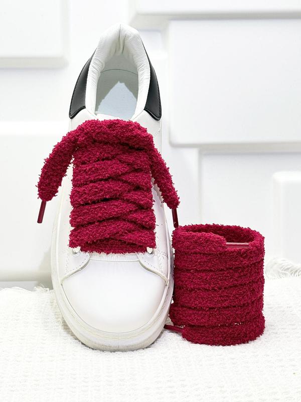 Solid Color Fluffy Shoelaces, Cute Soft Trendy Wide Shoelaces, Fashionable Shoes Accessories for Women & Girls