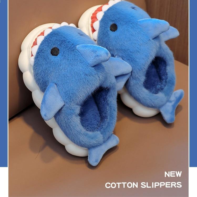 2023  Cartoon Cotton Slippers Lovely Soft Plush Whale Shark Fuzzy Slippers for Home Indoor Outdoor