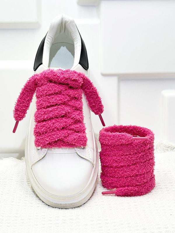 Solid Color Fluffy Shoelaces, Cute Soft Trendy Wide Shoelaces, Fashionable Shoes Accessories for Women & Girls