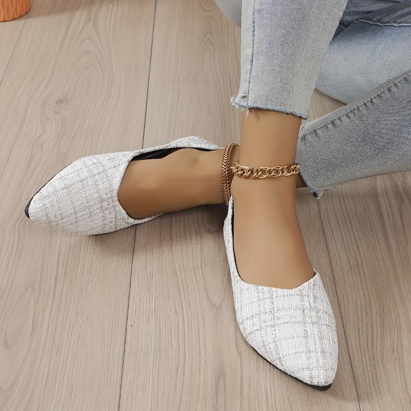 Women's Plaid Pattern Flat Shoes, Casual Point Toe Slip On Shoes, Lightweight & Comfortable Shoes